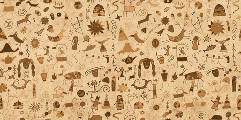 Materiał do szycia Rock paintings background, seamless pattern for your design