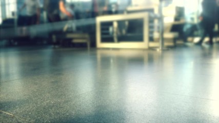 Defocusing. Busy Airport Terminal. Traveler at airport 