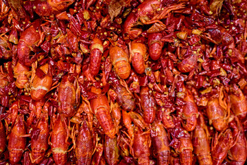 Boiled red crawfish lobsters.