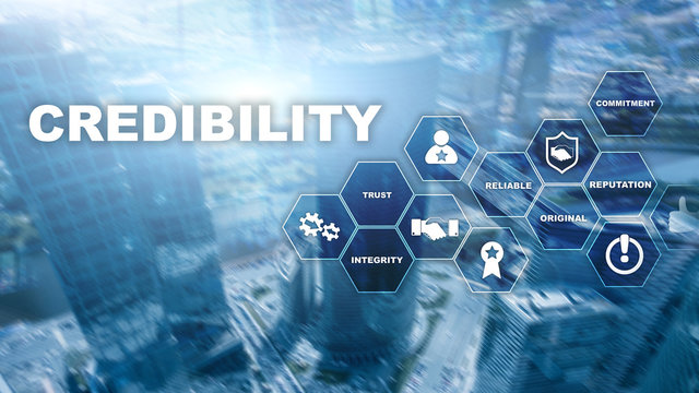 Corporate credibility improvement concept. Multiple exposure, mixed media background.