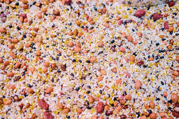 Abstract background. Rice, peanuts, beans, seeds.