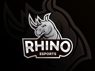 Rhino vector logo design. Rhino mascot logo sport team. Modern illustration concept for badge and emblem. mascot sport team badge design, Angry rhinos illustration. Rhinos head logo for sport team