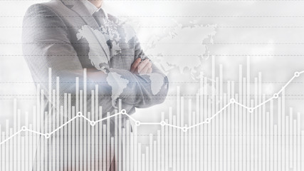 Business finance growth graph chart analysing diagram trading and forex exchange concept double...
