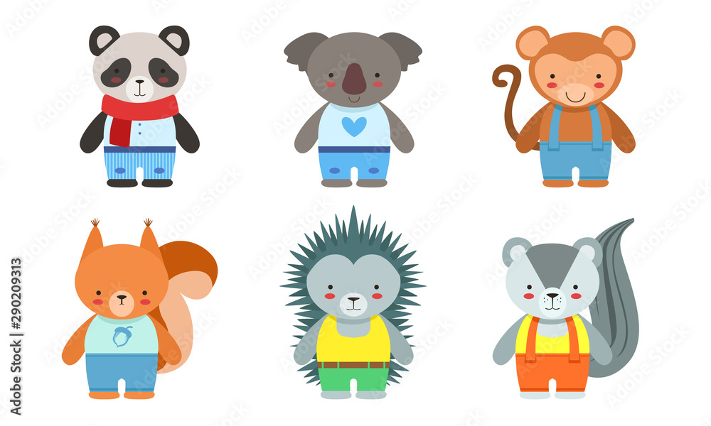 Canvas Prints cute baby animals set, panda, koala, monkey, fox, hedgehog, badger vector illustration