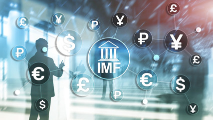 IMF International monetary fund global bank organisation. Business concept on blurred background.