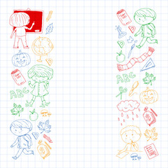 Back to school vector pattern. Education icons for children.
