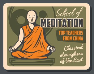Asian monk, Buddhism meditation school