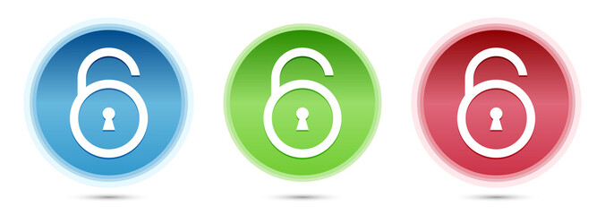Padlock open icon glass round buttons set illustration