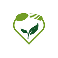 vegan logo a vegetarian vector icon with spoon fork and leaf graphic design element