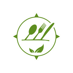 vegan logo a vegetarian vector icon with spoon fork and leaf graphic design element