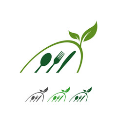 vegan logo a vegetarian vector icon with spoon fork and leaf graphic design element