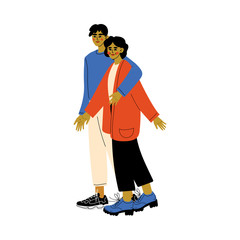 Mother with Adult Son, Young Man Hugging His Mom, Happy Family Concept Vector Illustration