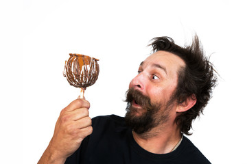 Goofy man with candy apple