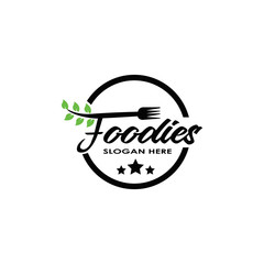 logo letter foodies with leaf vector design