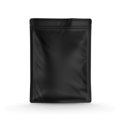 Black foil food pack stand up pouch bag packaging with zipper mock up, 3d illustration © DNY3D