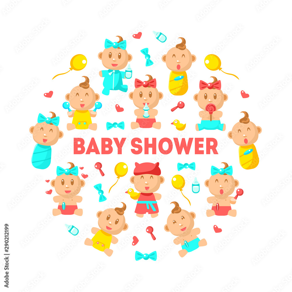 Wall mural baby shower banner template, cute arrival invitation card vector illustration