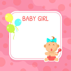 Baby Girl Shower Invintation Template, Cute Arrival Card with Place for Text Vector Illustration