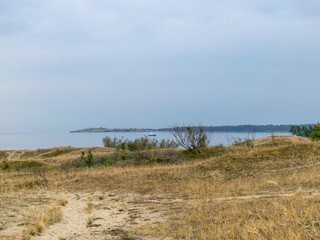 Fototapeta na wymiar landscape with sand dune shore, Curonian Spit, Nida ,Lithuania. Baltic dunes, UNESCO heritage