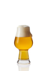 Perfect glass of beer with foam on white background