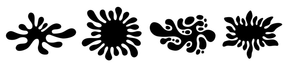 Set of black spots, splash silhouettes, ink blots.