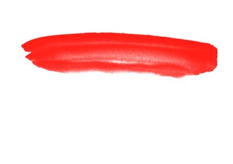 Lipstick smear smudge swatch isolated on white background. Cream makeup texture. Bright red color cosmetic product brush stroke swipe sample