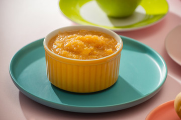 Bowls with healthy baby food