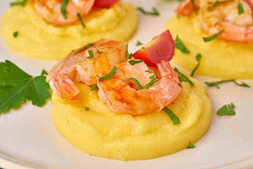 Shrimp Polenta - fodmap dash diet gluten free dish, side view
