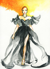 beautiful woman. fashion illustration. contemporary watercolor painting