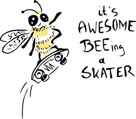 Bee skater illustration - vector drawing of a bee on a skateboard © emieldelange