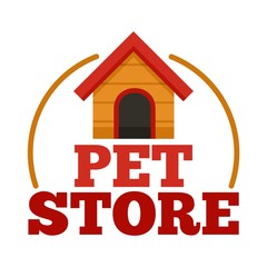 Pet store dog house logo. Flat illustration of pet store dog house vector logo for web design
