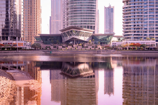JLT, Dubai, UAE: Pathway bridge from JLT to Damac and vice versa which expat uses to cross the bridge to go between lake parks.
