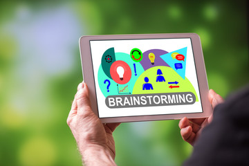 Brainstorming concept on a tablet