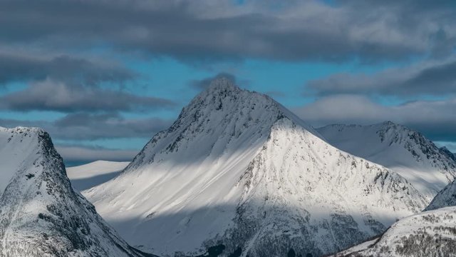 A timelapse of a snowy mountain in Volda, Norway.