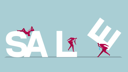 Teamwork concept, marketing. Isolated on blue background.