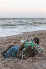 Plastic garbage on the seashore