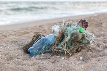 Plastic garbage on the seashore