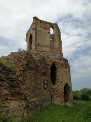 Fototapeta na wymiar Medieval fortress remains tower, ramparts, inner cortyard
