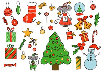 christmas and new year symbols set