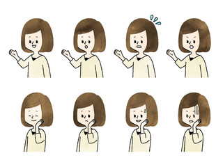 女性-表情-水彩