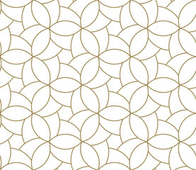Seamless pattern with abstract geometric line texture, gold on white background. Light modern simple wallpaper, bright tile backdrop, monochrome graphic element