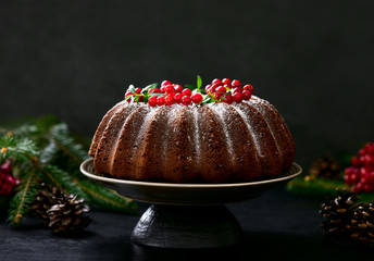 Christmas home baked chocolate bundt cake