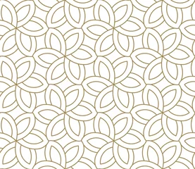 Wall murals Gold abstract geometric Seamless pattern with abstract geometric line texture, gold on white background. Light modern simple wallpaper, bright tile backdrop, monochrome graphic element