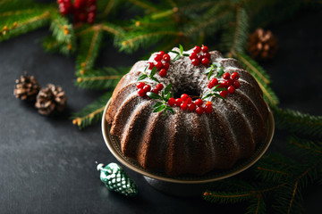 Christmas home baked chocolate bundt cake