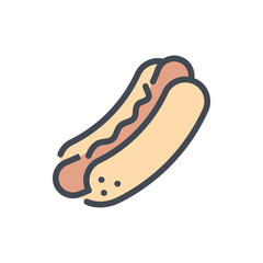 Hot dog color line icon. Bun and sausage vector outline colorful sign.