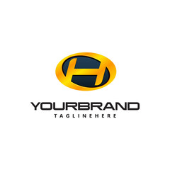 Golden Letter H logo curved oval shape. Auto Guard badge auto logo