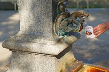 Mineral spring drinking with Karlovy Vary spa cup
