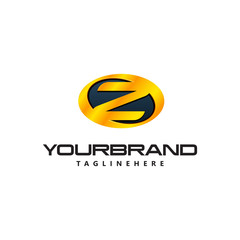 Golden Letter Z logo curved oval shape. Auto Guard badge auto logo
