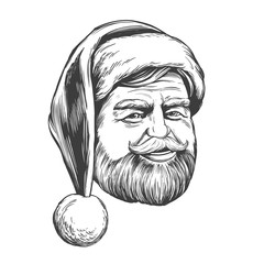 Santa Claus, Christmas symbol hand drawn vector illustration sketch.