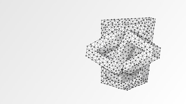 HTML code Bracket model. Coding technology, software programming concept. Abstract, digital, wireframe, low poly mesh, Raster polygonal white origami 3d illustration. Triangle, line, dot, star