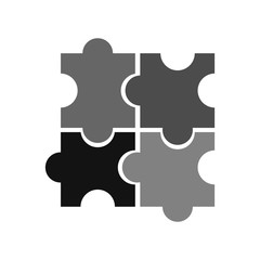 Gray puzzle icon. Teamwork symbol. Simple, modern flat vector illustration.